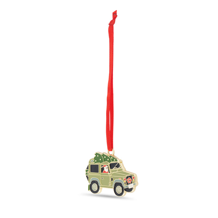 Santa in a Jeep Enamel Christmas Decoration