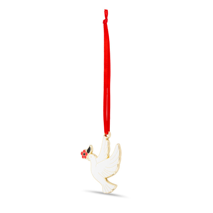 Dove with Poppy Enamel Christmas Decoration