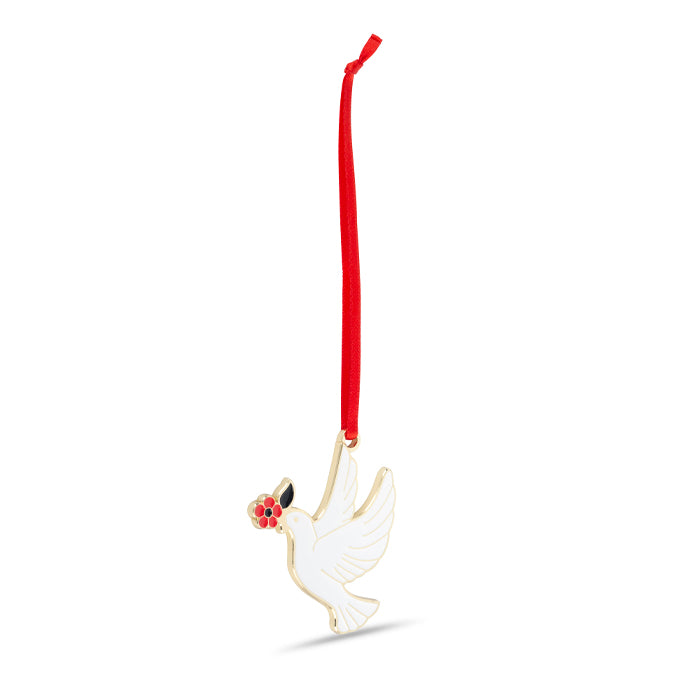 Dove with Poppy Enamel Christmas Decoration