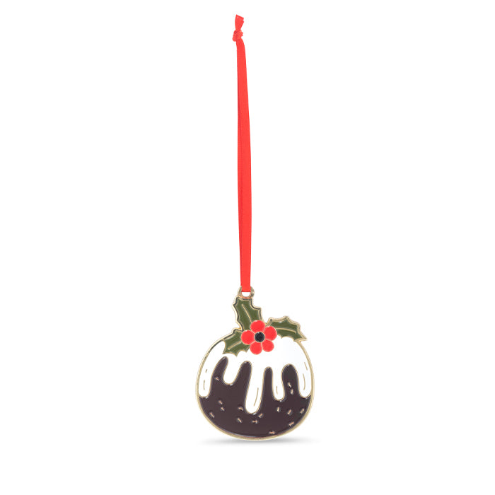 Christmas Pudding with Poppy Enamel Christmas Decoration