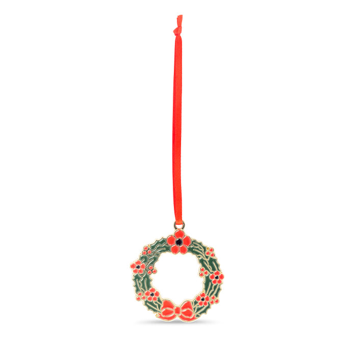 Poppy Wreath Enamel Christmas Decoration