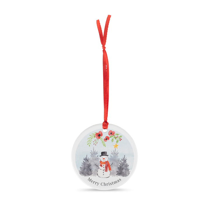 Snowman with Poppy Ceramic Christmas Decoration