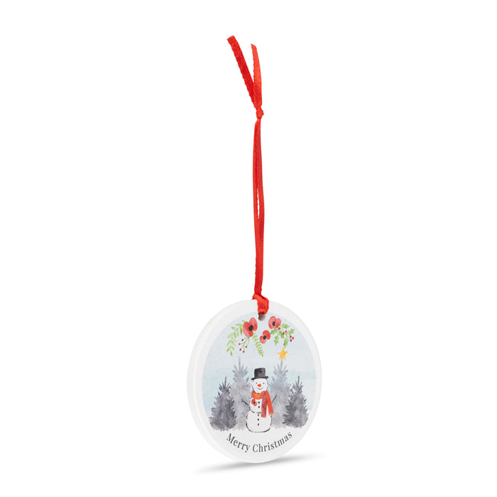 Snowman with Poppy Ceramic Christmas Decoration