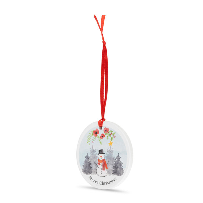 Snowman with Poppy Ceramic Christmas Decoration