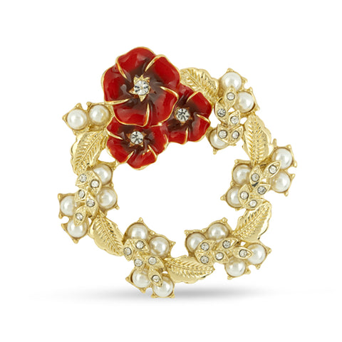 Golden Floral Poppy Wreath Brooch