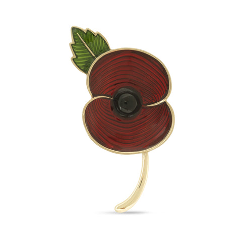Ripples of Remembrance Poppy Stem Gold Tone Brooch