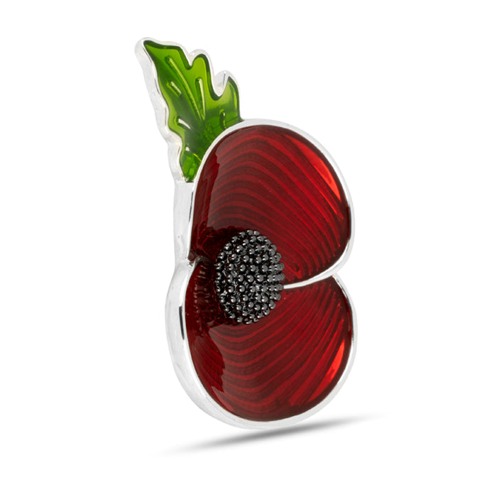 Remembrance Through Time Poppy Silver Tone Brooch