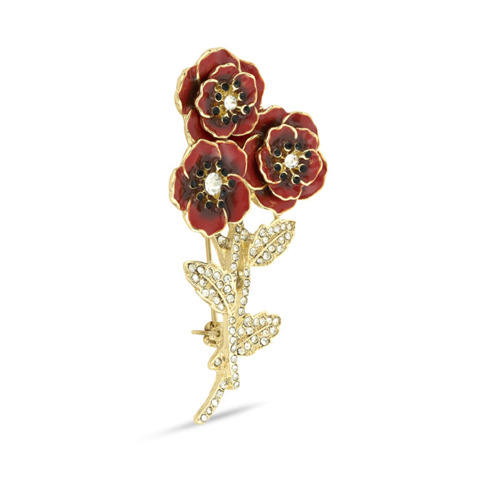 Entwined Trio Gold Plated Poppy Brooch