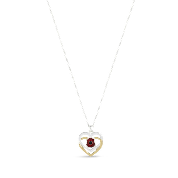 Double Heart Poppy Gold and Silver Tone Necklace