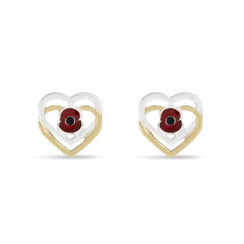 Double Heart Stud Poppy Gold and Silver Tone Earrings