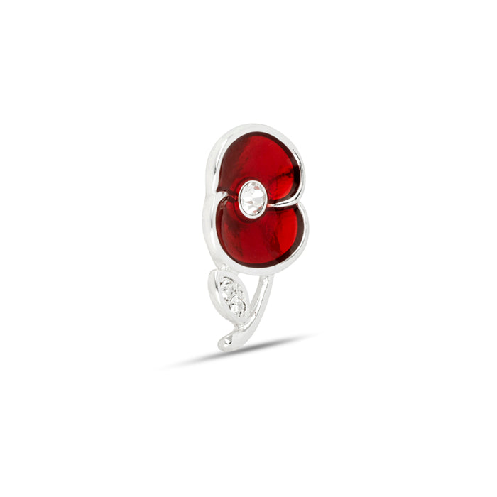 Crystal Leaf Silver Tone Poppy Pin
