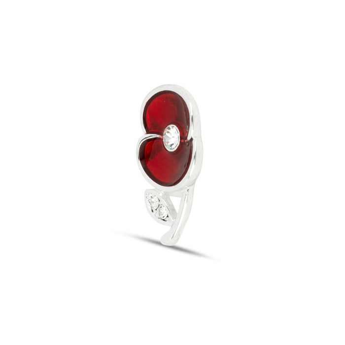 Crystal Leaf Silver Tone Poppy Pin