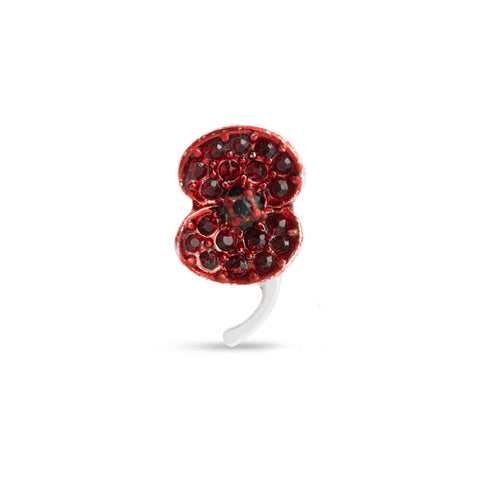 Red Gems Silver Tone Poppy Pin