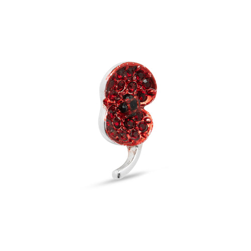 Red Gems Silver Tone Poppy Pin
