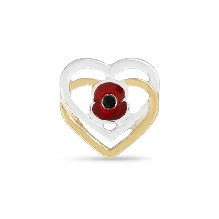 Double Heart Gold and Silver Tone Poppy Pin