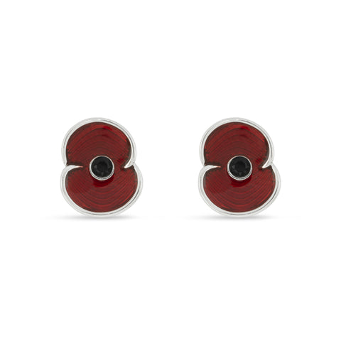 Enamel Silver Tone Poppy Earrings