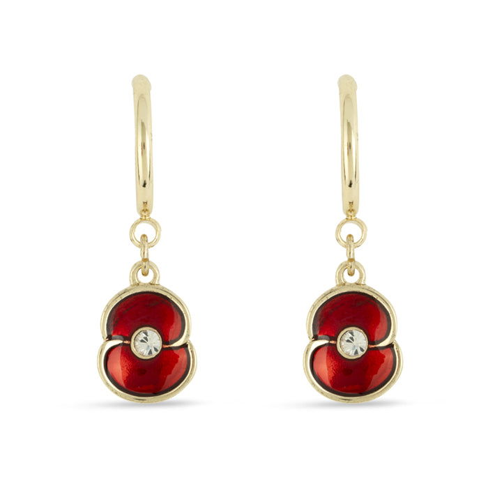 Poppy Crystal Hoop Drop Gold Tone Earrings