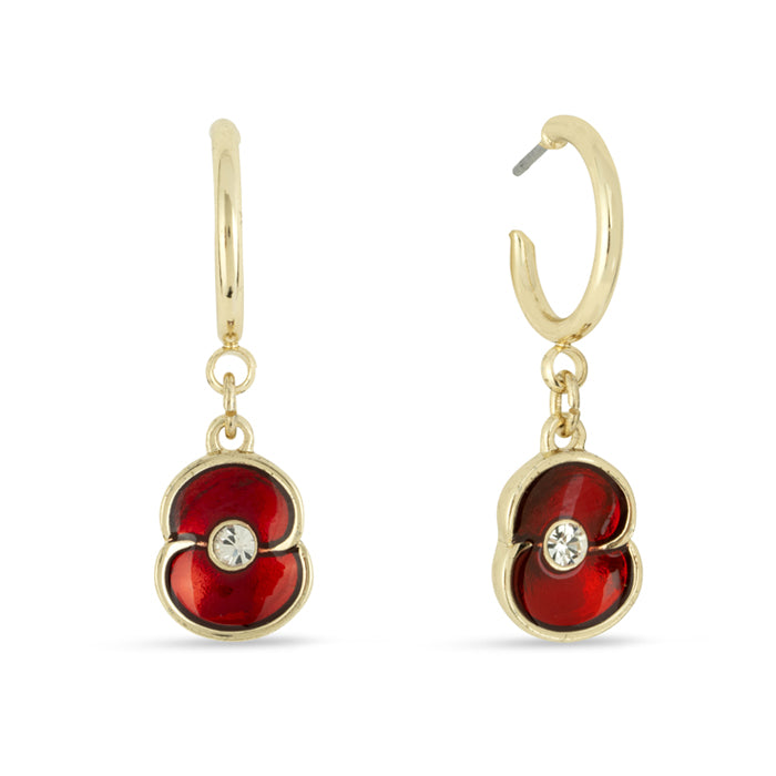 Poppy Crystal Hoop Drop Gold Tone Earrings