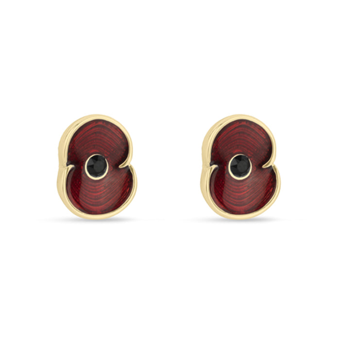 Enamel Gold Tone Poppy Earrings