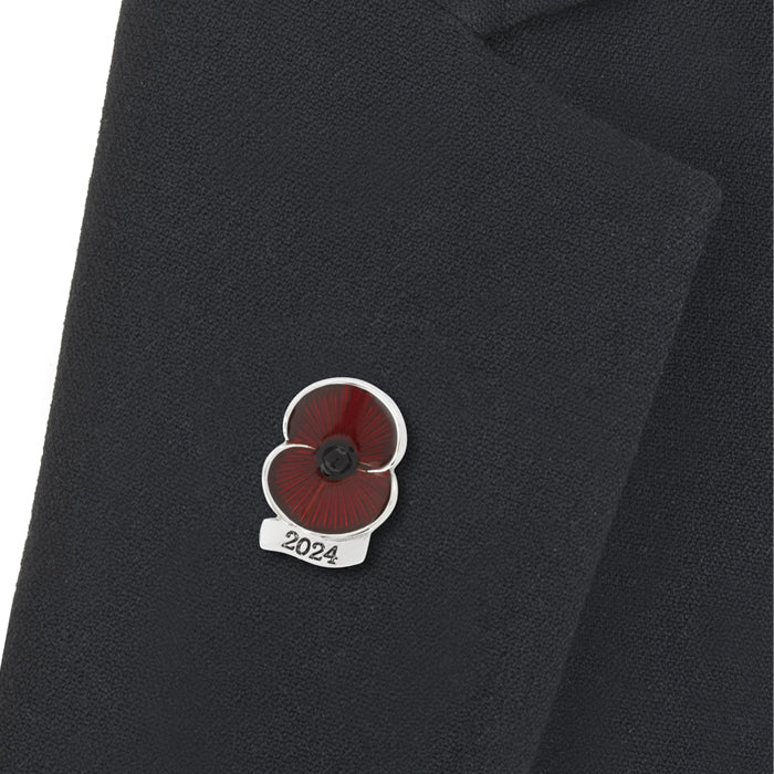 2024 Dated Silver Tone Poppy Lapel Pin