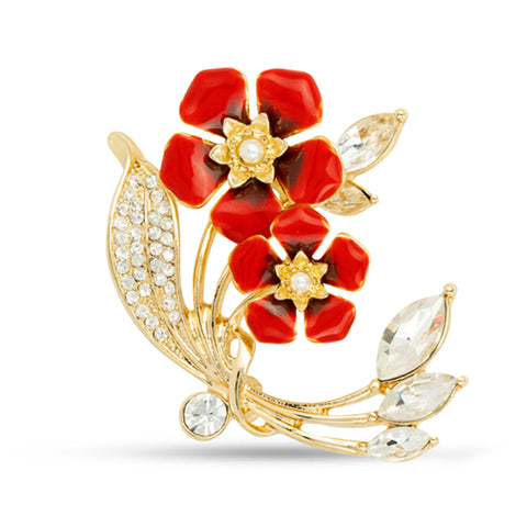 Poppy and Pearl Crystal Brooch