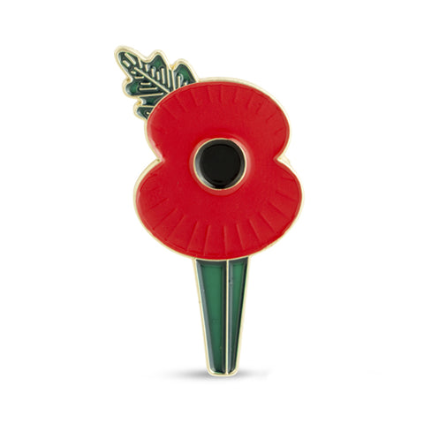 Ridged Poppy Lapel Badge With Leaf