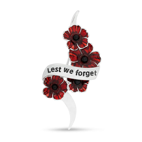Lest We Forget Poppy Scroll Brooch