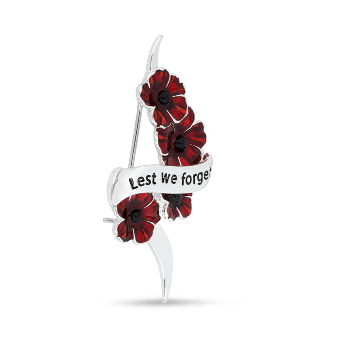 Lest We Forget Poppy Scroll Brooch