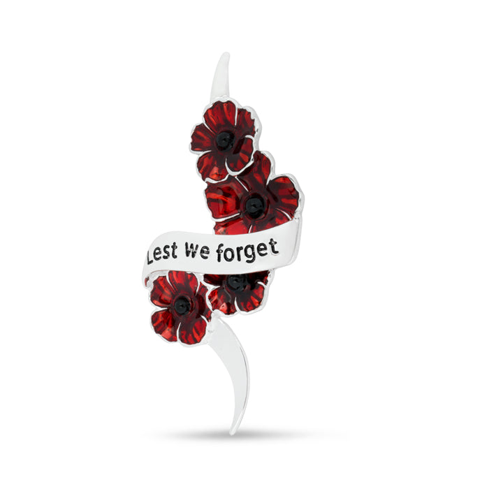 Lest We Forget Poppy Scroll Brooch
