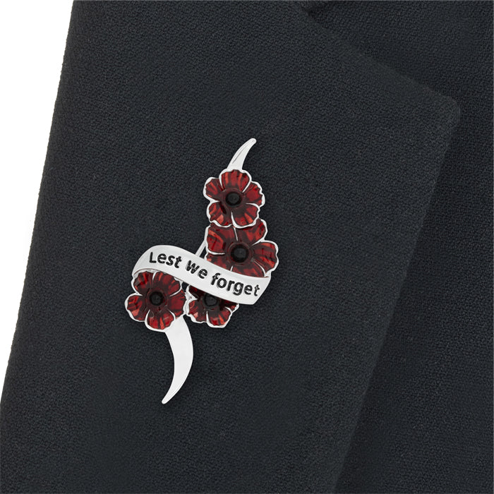 Lest We Forget Poppy Scroll Brooch