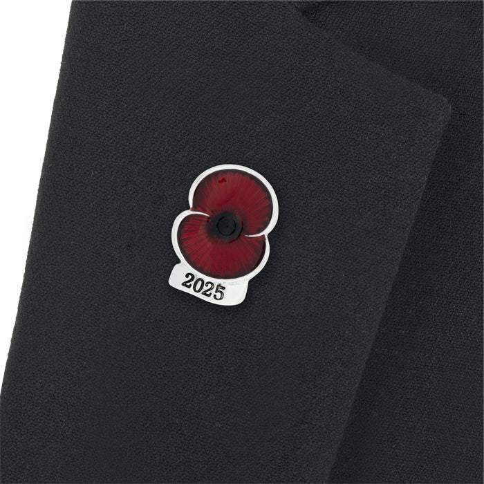 2025 Dated Silver Tone Poppy Lapel Pin