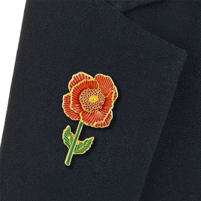 3D Enamel Poppy Brooch