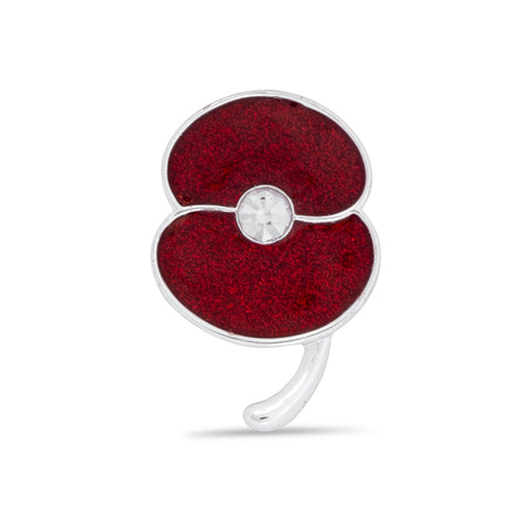 Glitter Poppy Pin with Crystal Centre