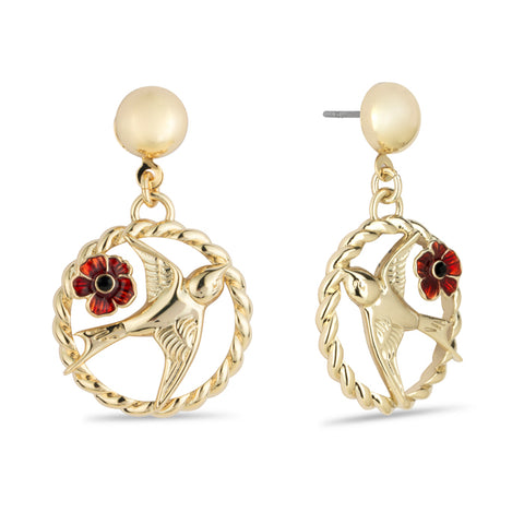 Flying Nightingale Poppy Drop Earrings
