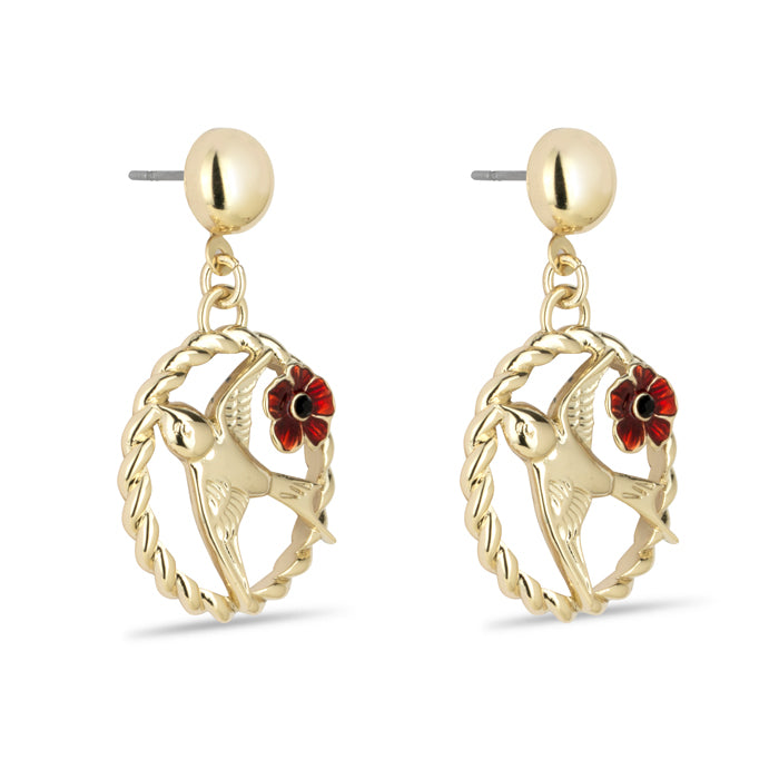 Flying Nightingale Poppy Drop Earrings