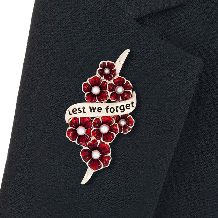 Lest We Forget Scroll Multi Poppy Brooch