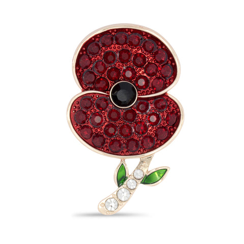 Pave Poppy with Crystal Stem Brooch
