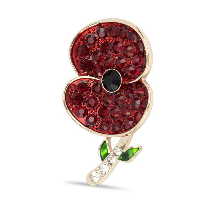 Pave Poppy with Crystal Stem Brooch