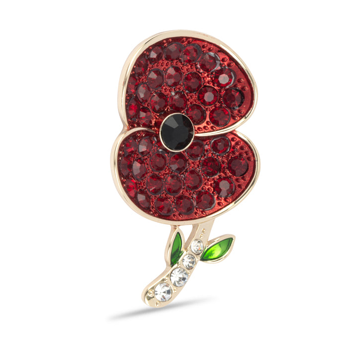 Pave Poppy with Crystal Stem Brooch
