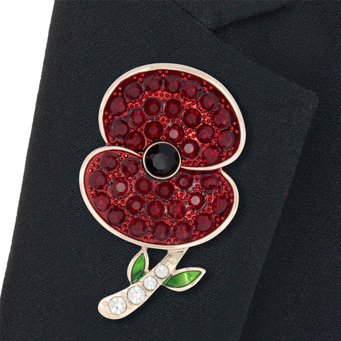 Pave Poppy with Crystal Stem Brooch