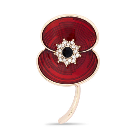 Ripple Crystal Jet Centre Poppy Brooch