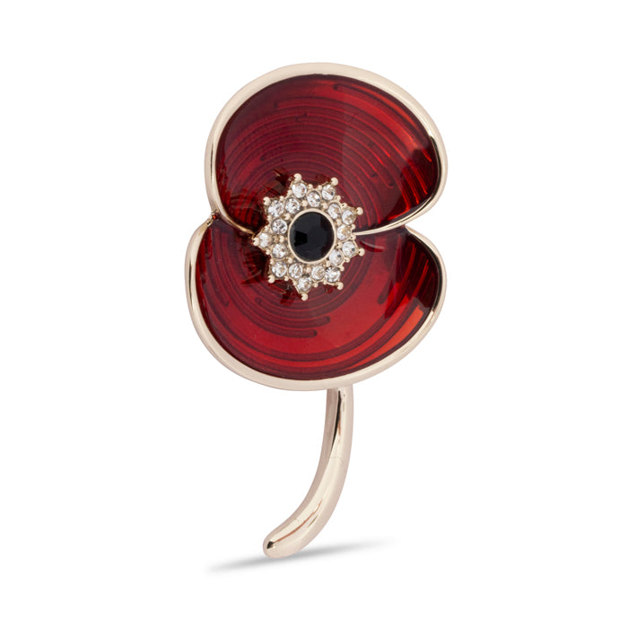 Ripple Crystal Jet Centre Poppy Brooch
