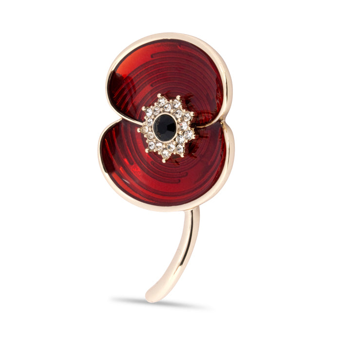 Ripple Crystal Jet Centre Poppy Brooch
