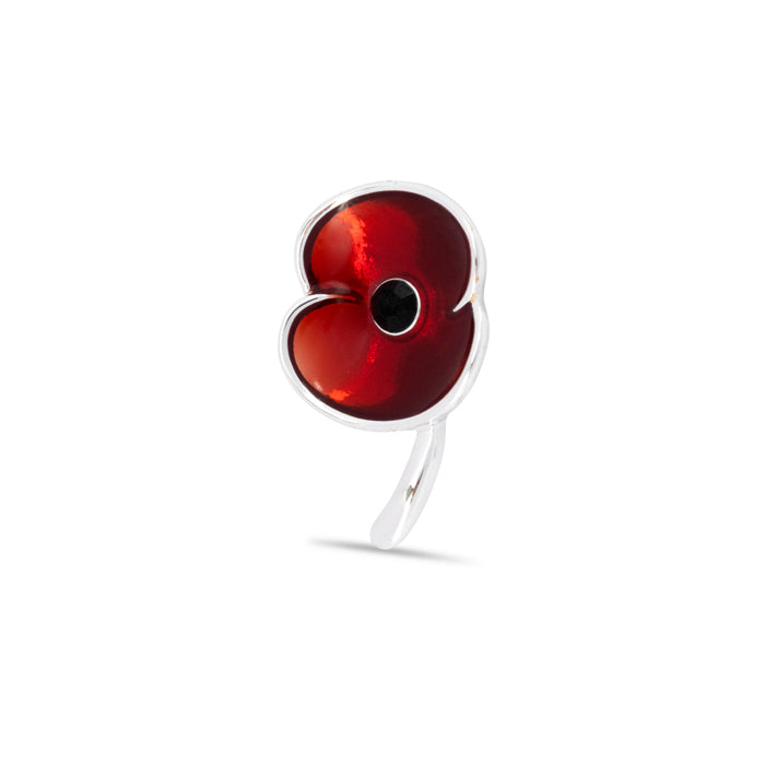 Enamel Poppy with Jet Centre Pin