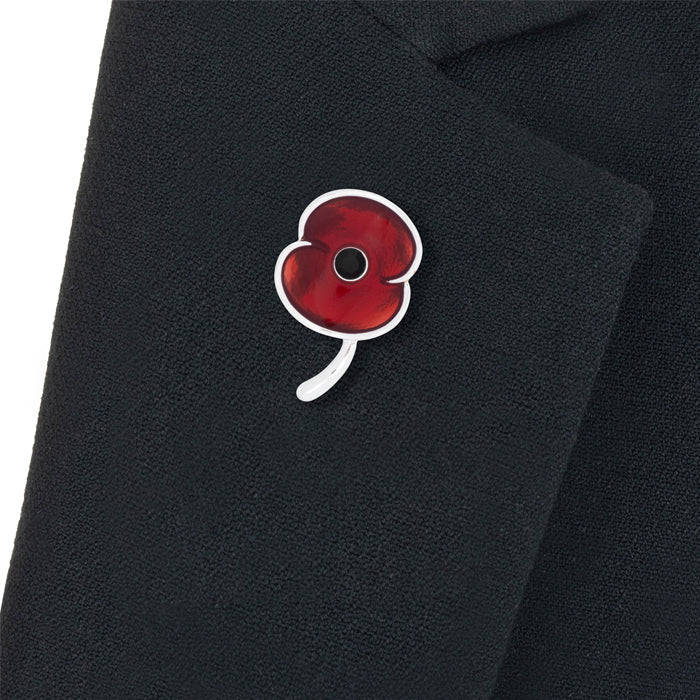 Enamel Poppy with Jet Centre Pin