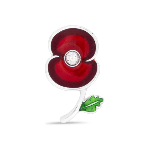 Poppy Crystal Stem with Leaf Pin
