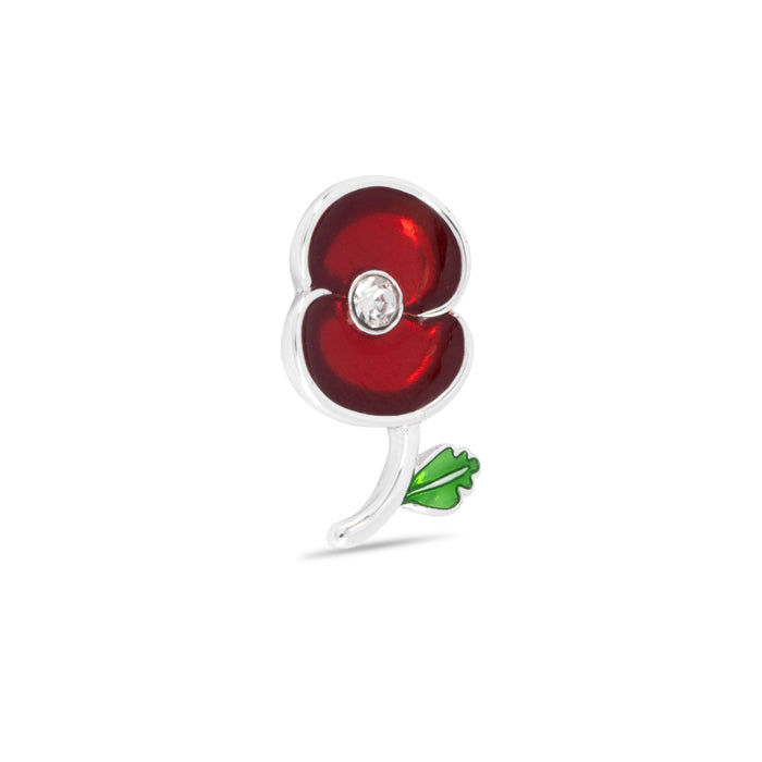 Poppy Crystal Stem with Leaf Pin