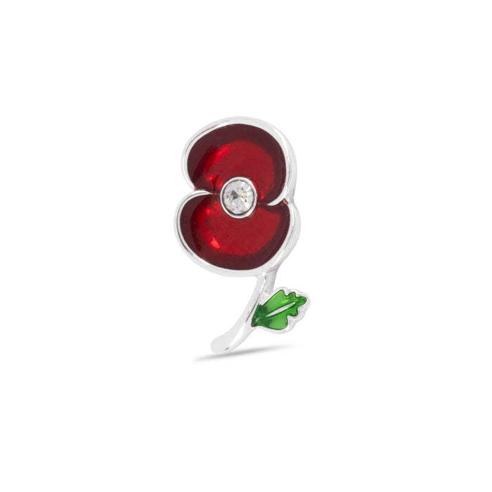 Poppy Crystal Stem with Leaf Pin