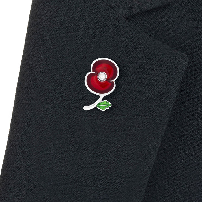 Poppy Crystal Stem with Leaf Pin