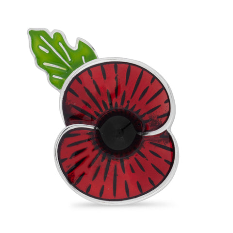 Sunburst Poppy with Leaf Brooch